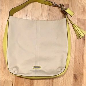 Coach Avery Canvas Hobo - Cream/Lime Green